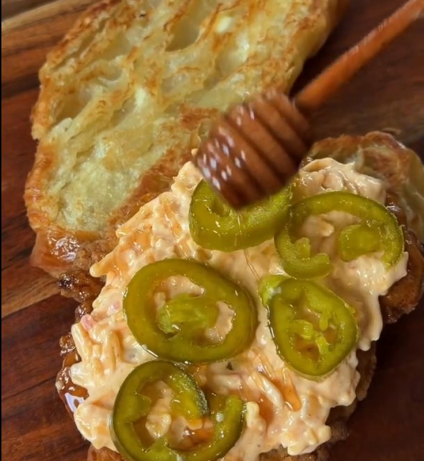 Step 1.1: Pile on candied jalapeños and drizzle with a little extra hot honey