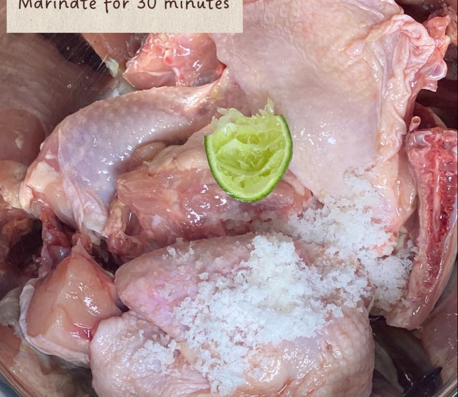 Step 1.1: Marinate chicken with salt and lime