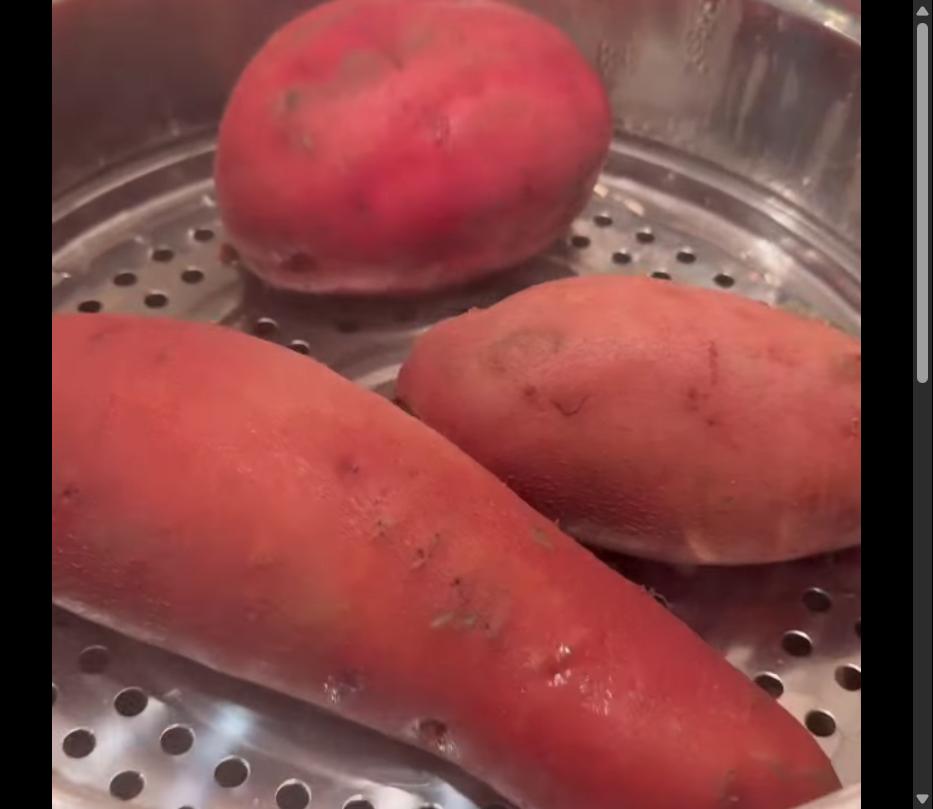 Step 1.1: Bake sweet potatoes at 400°F for 60-90 minutes or steam them on medium-low heat for approximately 90 minutes until tender