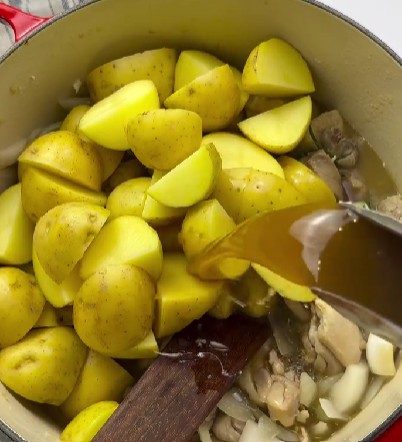 Step 1.1: Add potatoes and bone broth