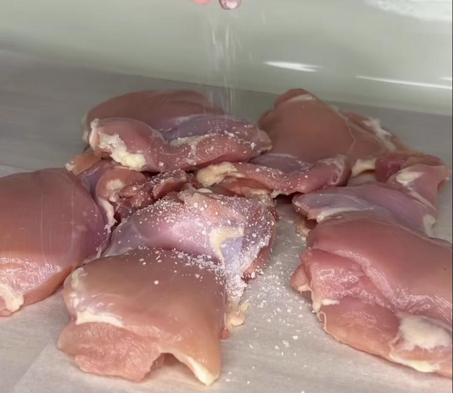 Step 1.1: Season both sides of chicken thighs with salt