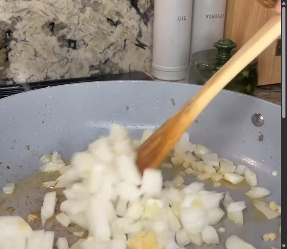 Step 1.1: Add additional olive oil if necessary and sauté onion and garlic until fragrant