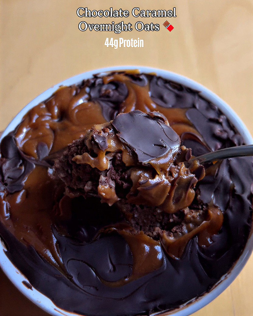 High Protein Chocolate Caramel Overnight Oats recipe