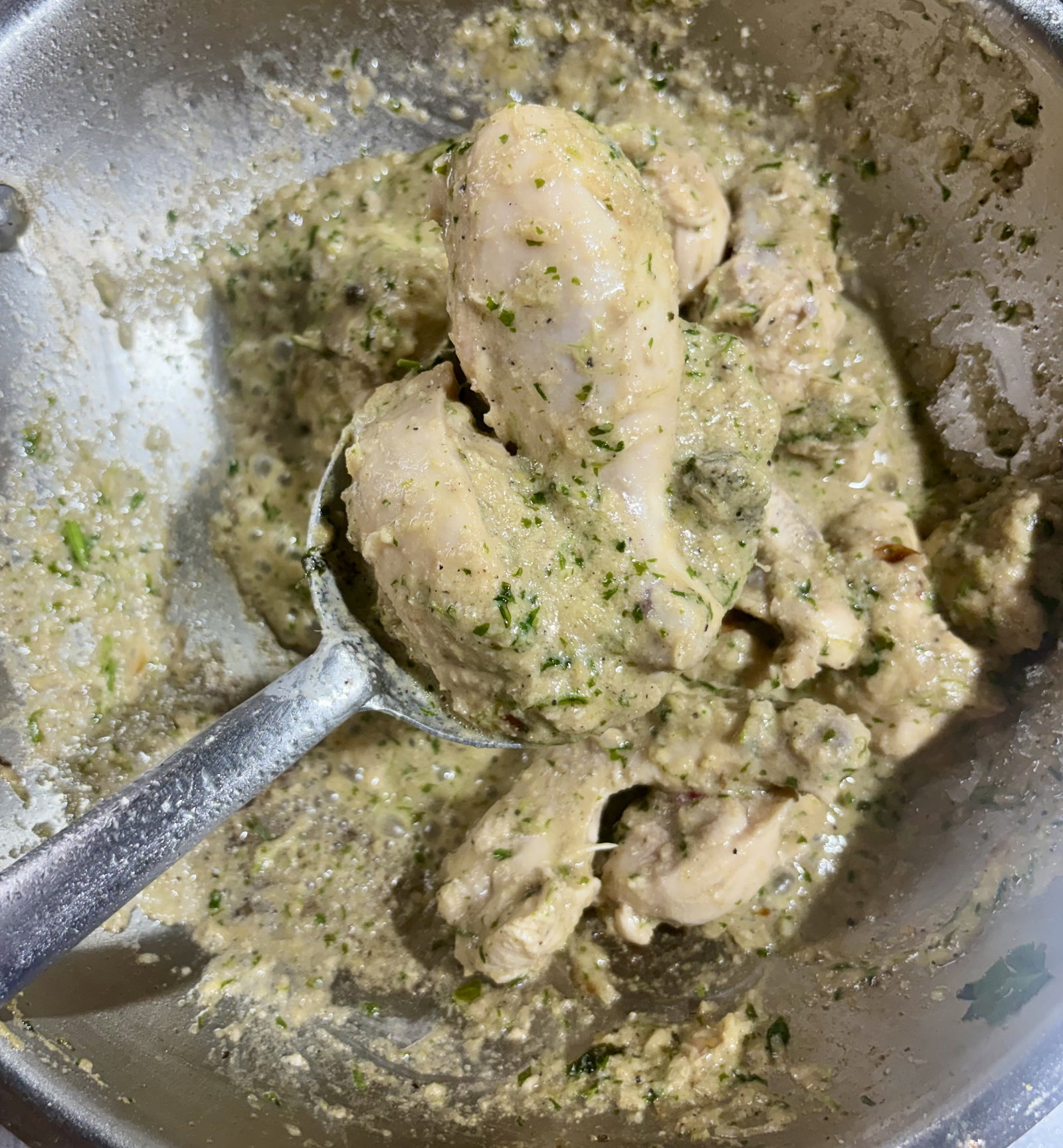 Step 3.2: Add the prepared onion-coriander paste and stir well to coat the chicken pieces