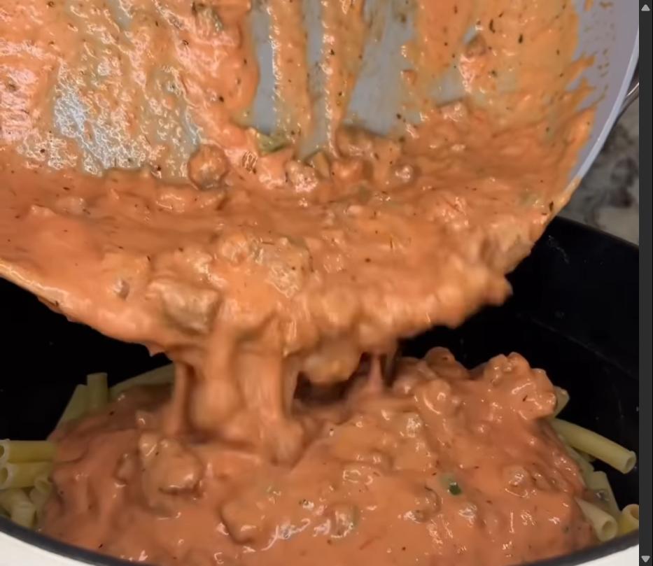 Step 1.1: Combine the meat mixture with the cooked noodles