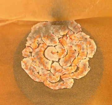 Step 1.1: Butterfly the shrimp, place them between two pieces of parchment paper, and press gently