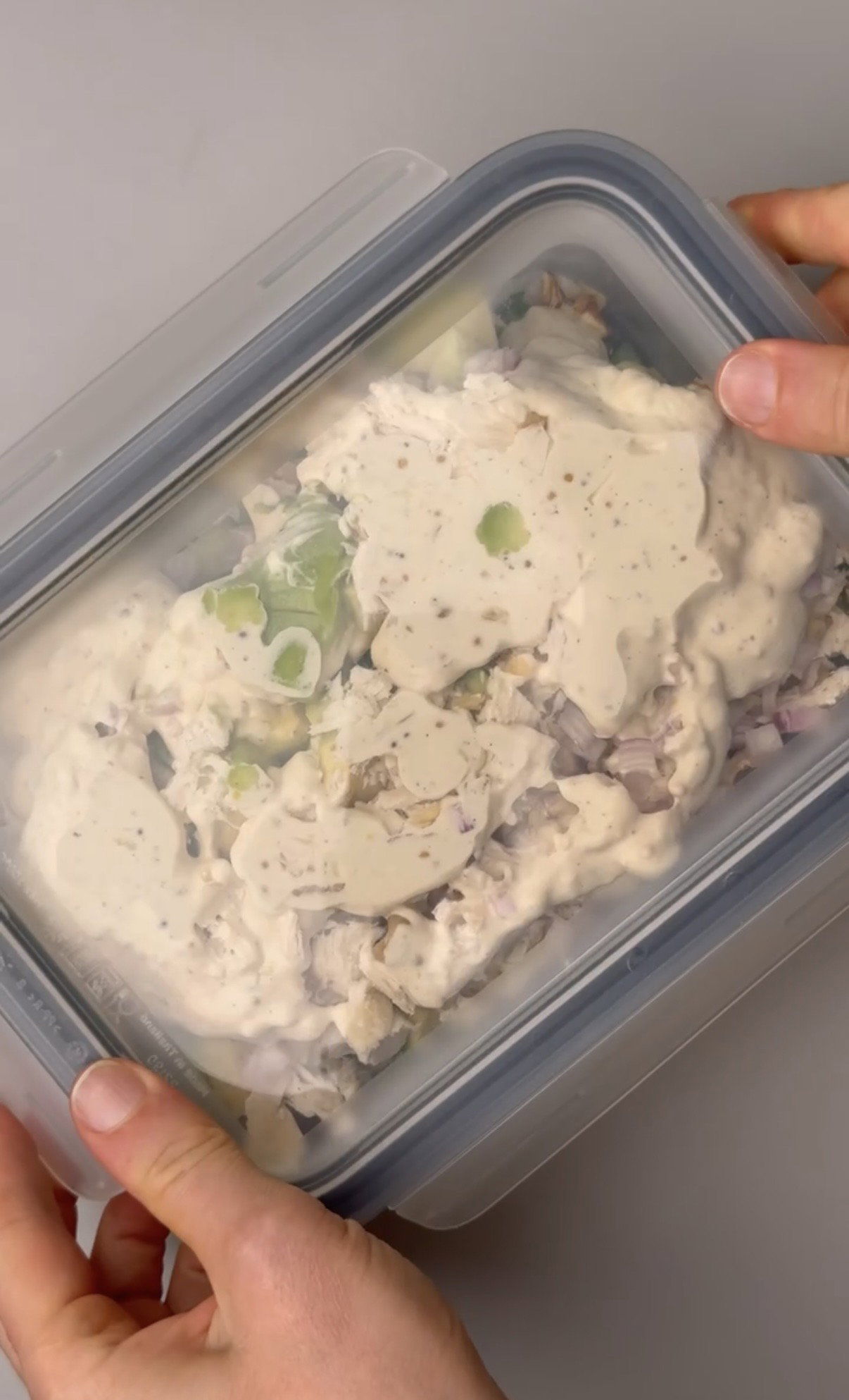 Step 1.1: Close the lid and shake the container until everything is evenly coated with the dressing