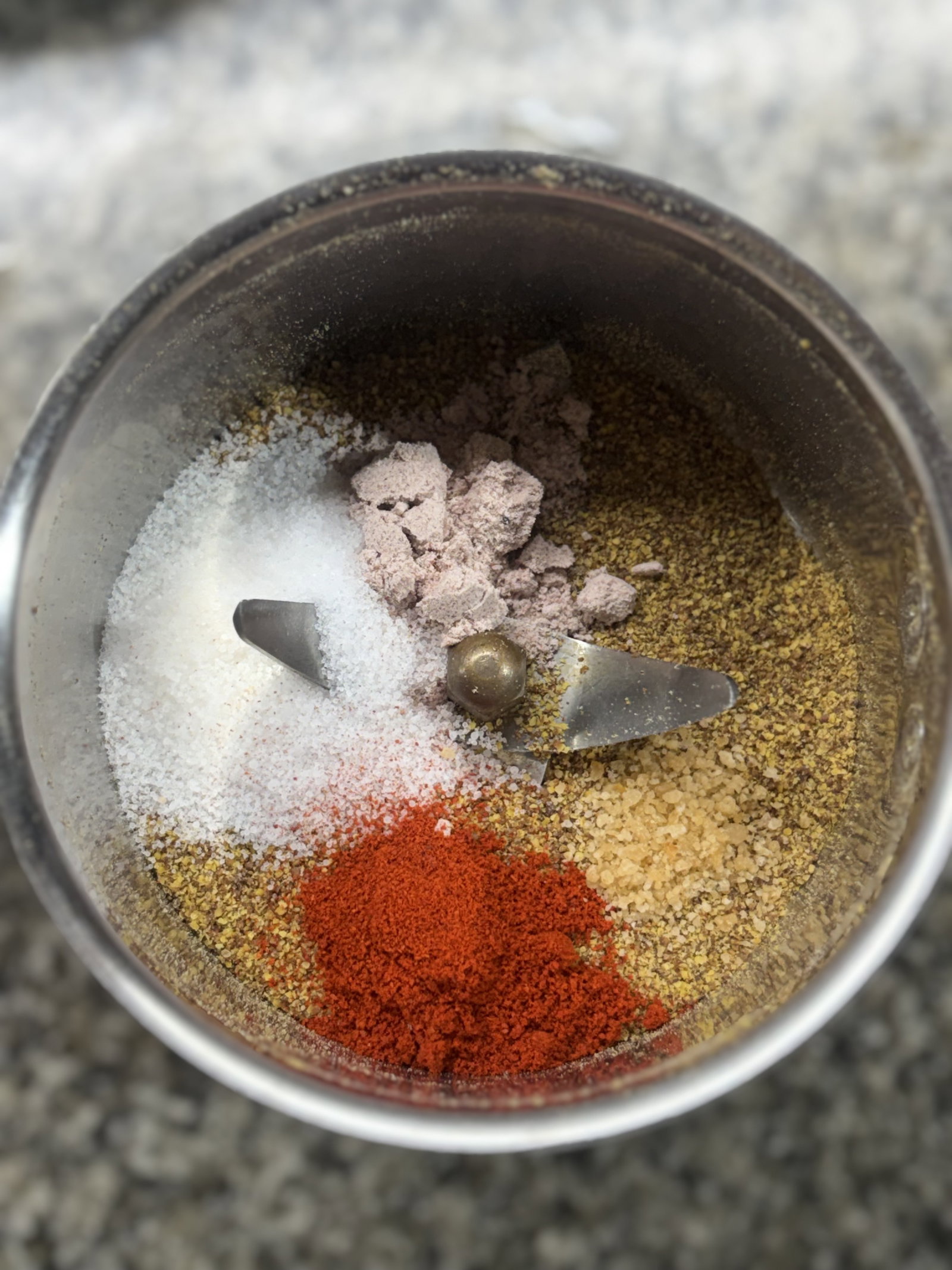 Step 1.1: Add salt, black salt, red chilli powder, and hing, if using