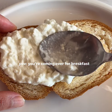 Step 1.1: Spread cottage cheese evenly on top of the toast