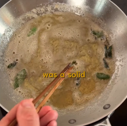 Step 5.1: Add sage leaves and continue cooking until the butter turns brown