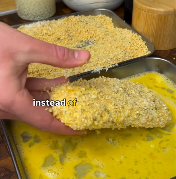 Step 1.1: Coat the cheese sticks in the following order: egg → breading → egg → breading