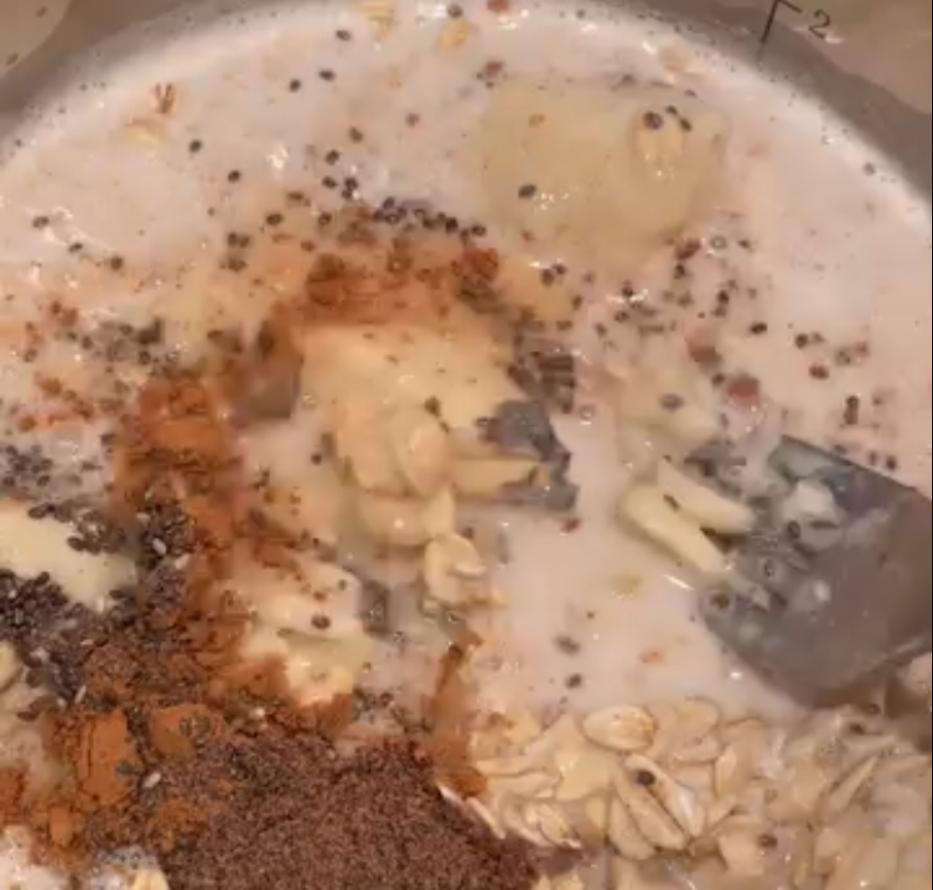 Step 1.1: Mix in ground flaxseeds, chia seeds, and ground cinnamon