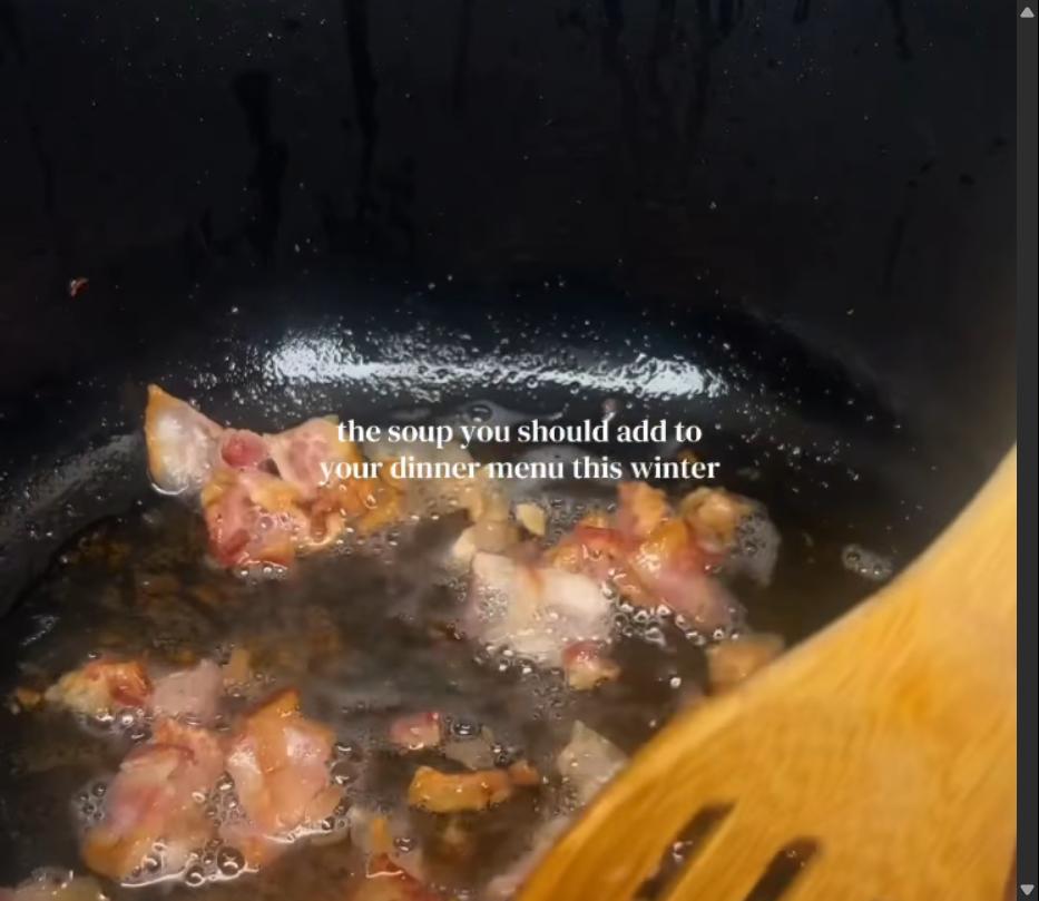 Step 1.1: Cook chopped bacon in a large pot or Dutch oven until crispy, then remove from the pan and pour out excess grease