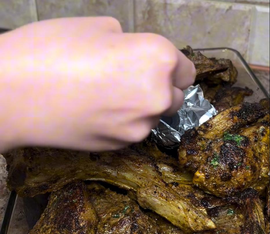 Step 1.1: For a smokey flavour, create a small plate using foil, heat a piece of coal on it and drizzle oil on top, then trap the smoke
