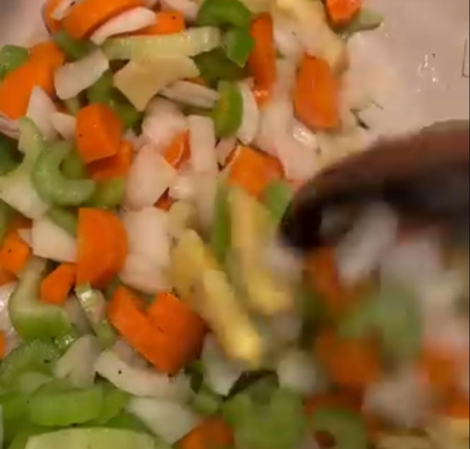 Step 1.1: Add carrots, celery, onion, and ginger to the pot, cook for 3-5 minutes, stirring occasionally