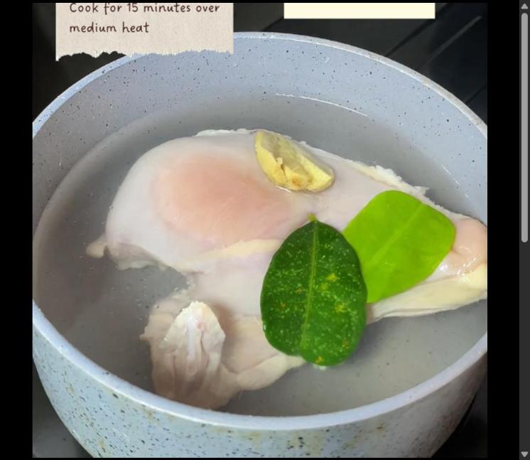 Step 1.1: Boil the chicken with lime leaves and ginger