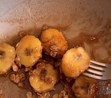 Step 2.1: Cook the banana slices in a pan with butter and cinnamon until soft and slightly golden