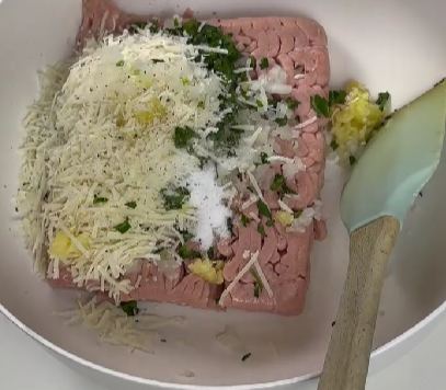 Step 2.1: In a bowl, combine ground turkey, onion, parsley, Parmesan, garlic, salt, and pepper