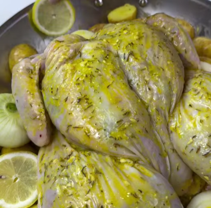 Step 1.1: Place the spatchcock chicken on top and rub the remaining marinade all over