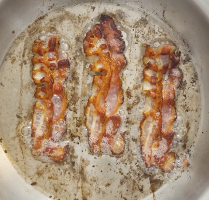 Step 4.1: Crisp the bacon in a dry pan until golden and crispy