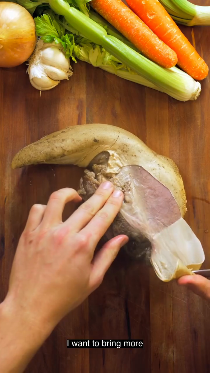 Step 1.1: Remove the tongue while warm and peel away the outer skin