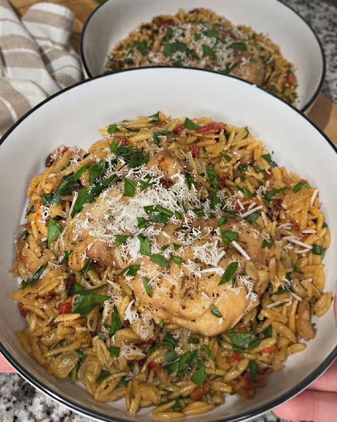 One-Pan Tuscan Chicken and Orzo recipe