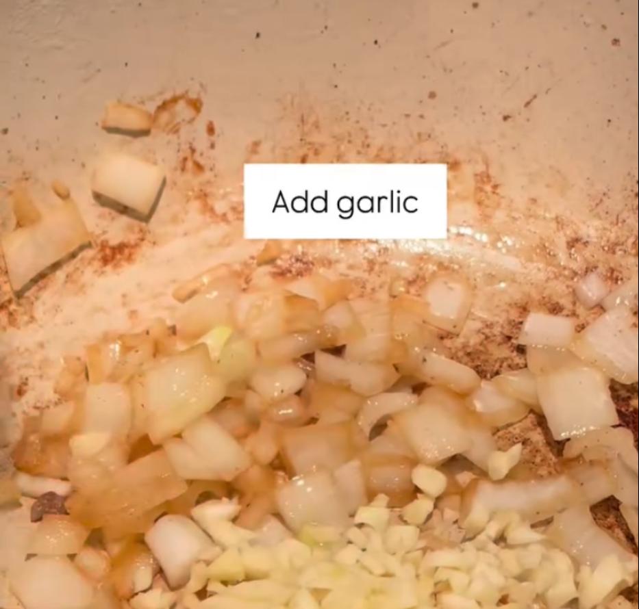Step 2.1: Add the diced onion and minced garlic, and sauté for 3-4 minutes until fragrant and softened