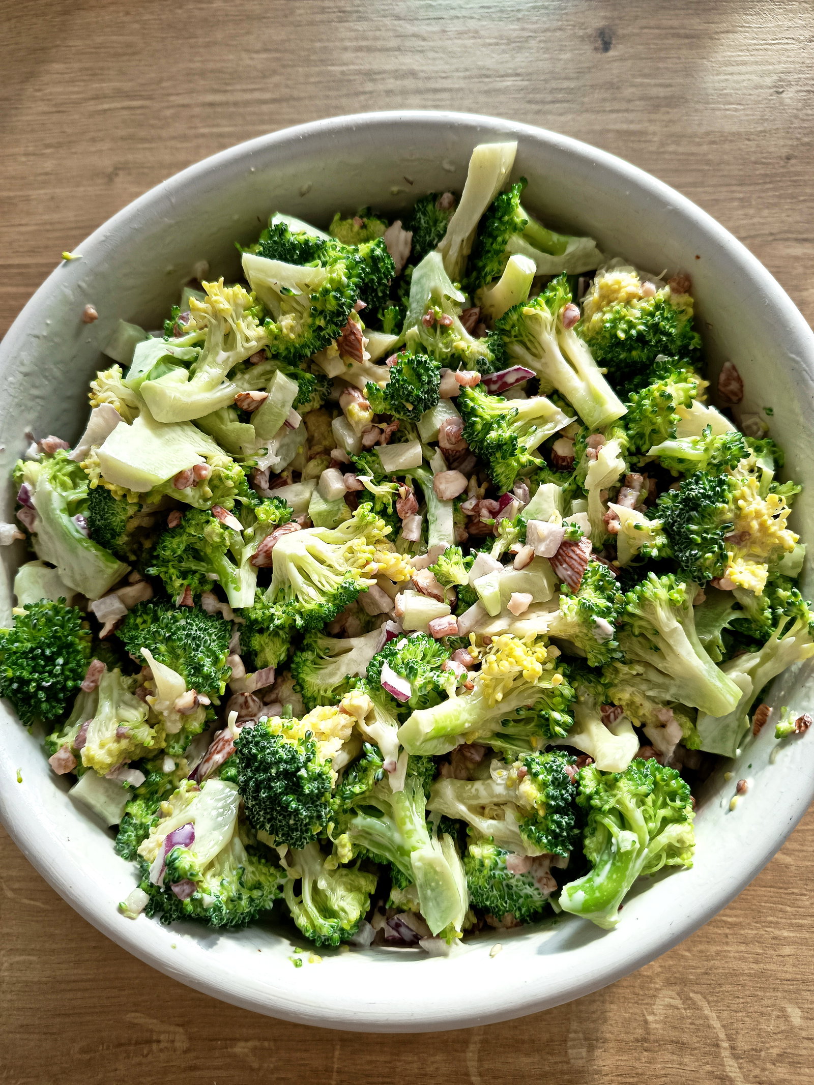 Step 1.1: Combine the broccoli, bacon, almonds, red onion, and dressing