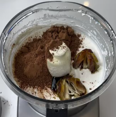 Step 1.1: Add the cottage cheese, cocoa powder, protein powder, and collagen powder to the blender