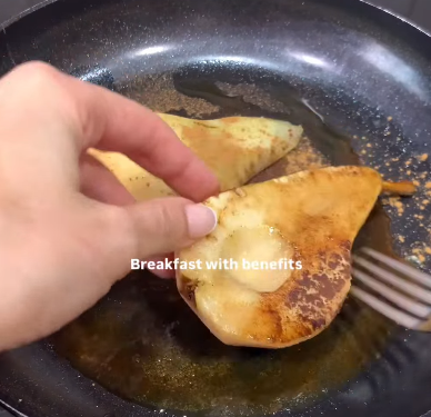 Step 2.2: Poach the pear in water and then sear it with honey and a pinch of cinnamon until tender