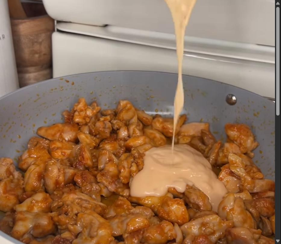 Step 3.1: Pour the sauce into the pan with the chicken, toss to combine, and heat through
