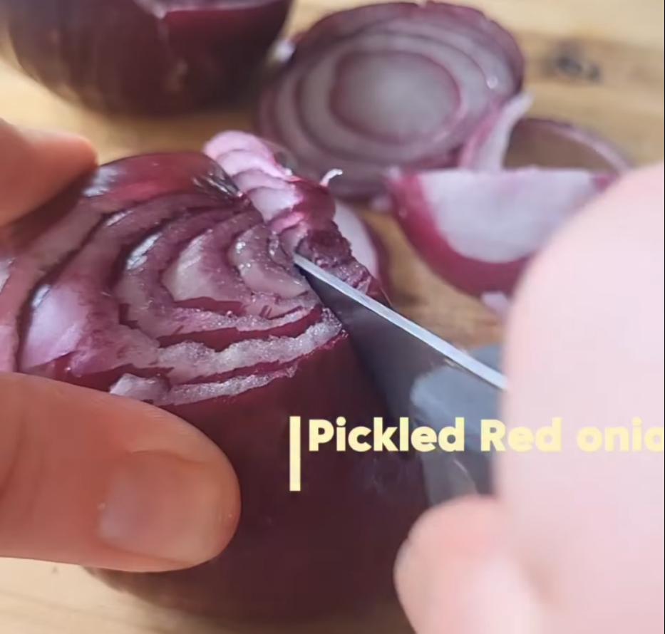 Step 1.1: Peel and slice red onions