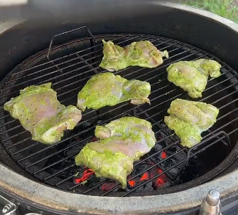 Step 4.1: Grill the chicken thighs, flipping halfway, until the internal temperature reaches 165°F and the chicken is lightly charred and cooked through