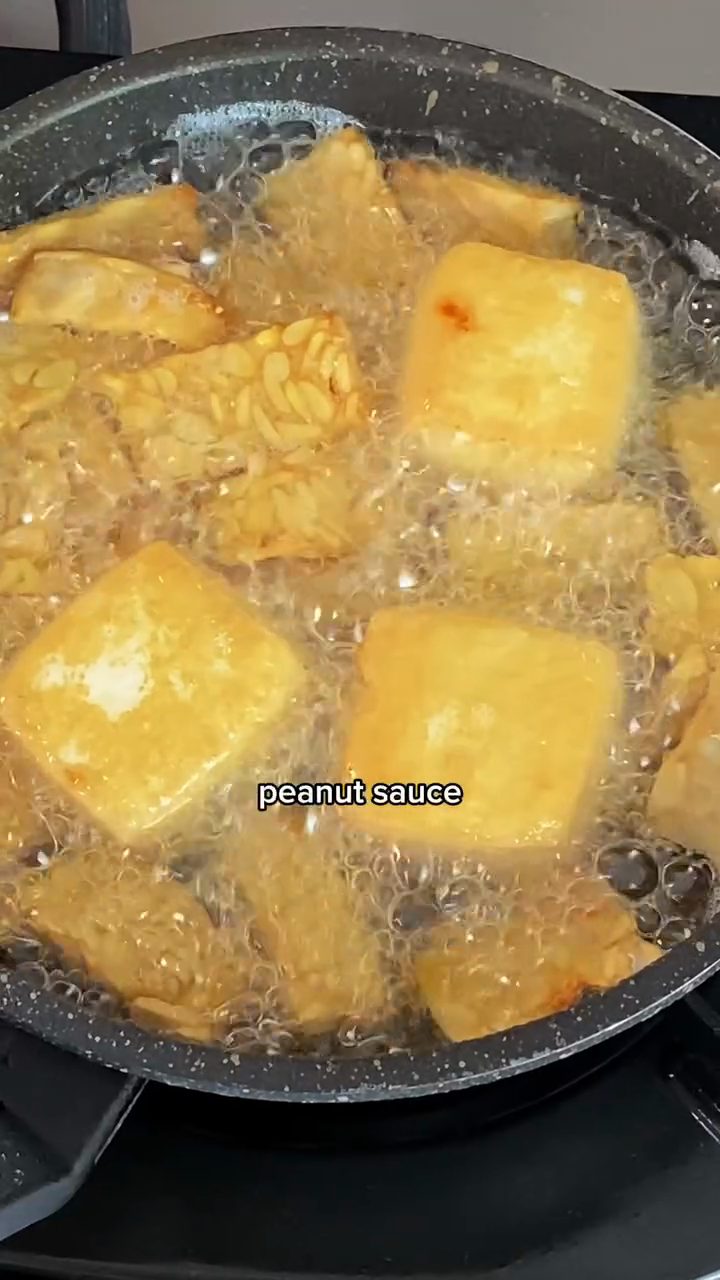 Step 2.1: Fry or steam tofu and tempeh until golden and crispy on the outside