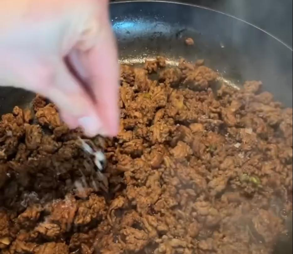 Step 1.1: Add the light soy sauce, dark soy sauce, mirin, sake, stevia, salt, and pepper and cook until the sauce coats the beef