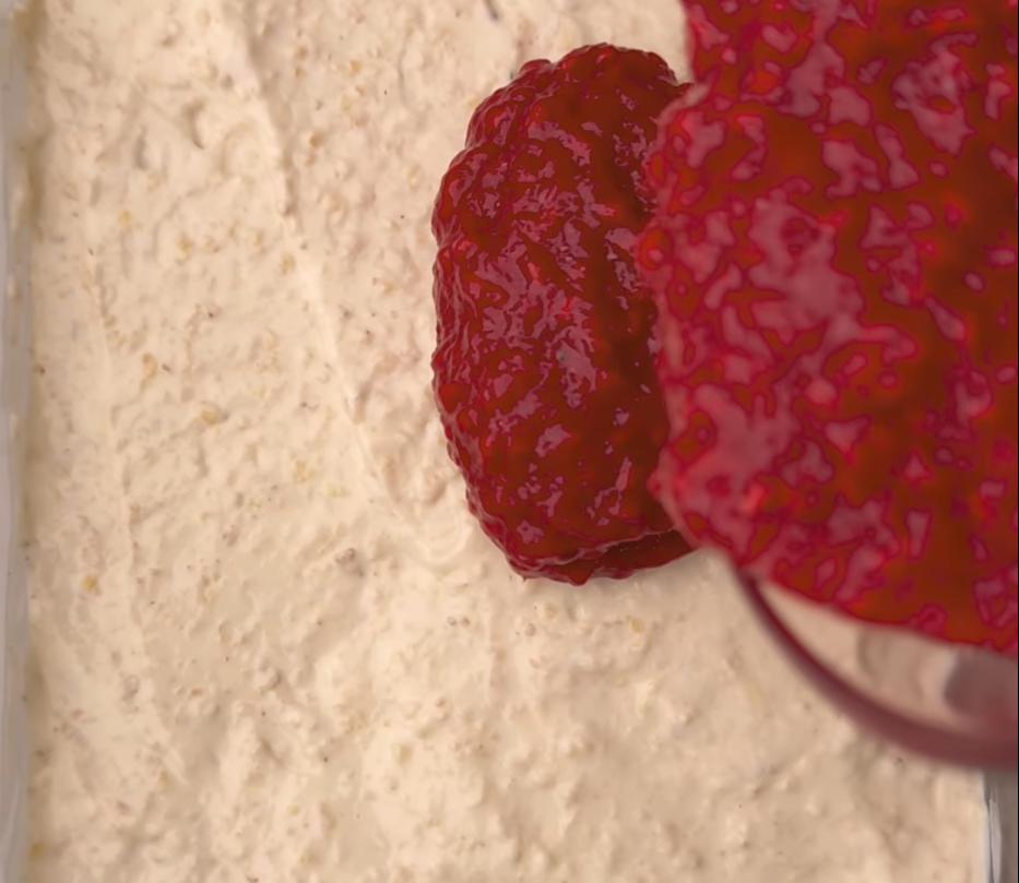 Step 1.2: Cook the raspberries until the excess liquid evaporates, then layer them on top