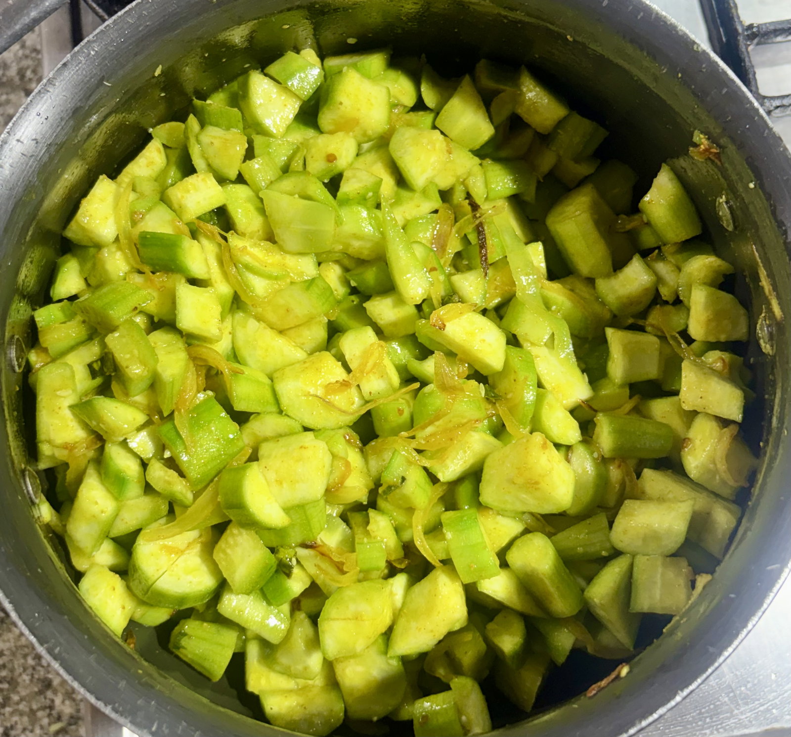 Step 1.1: Add the chopped turai to the pan