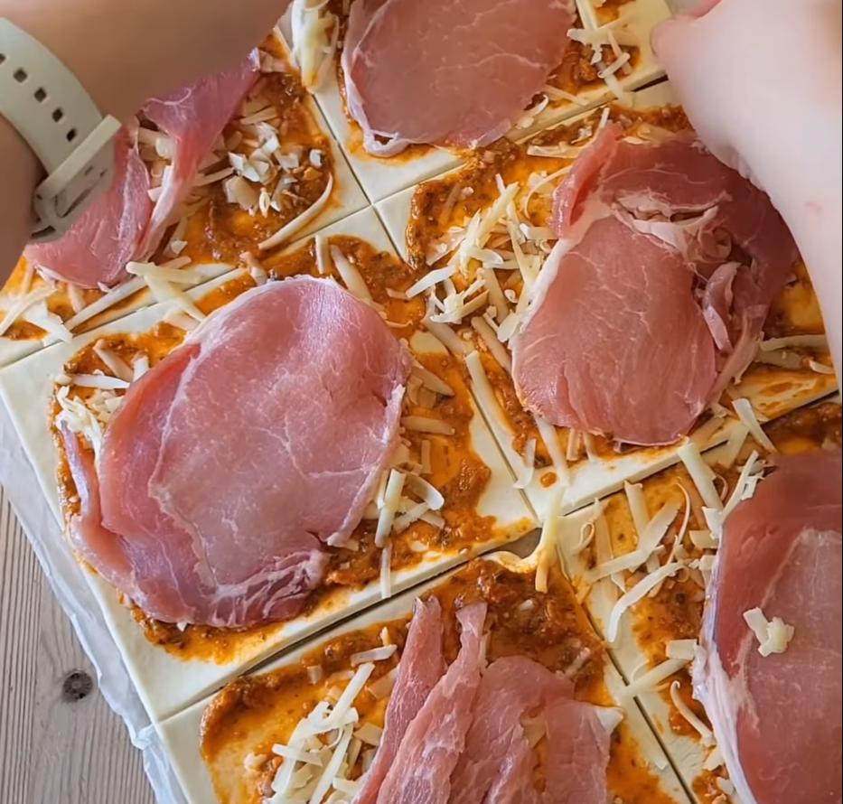 Step 1.1: Place one piece of bacon on top, with the fat cut off