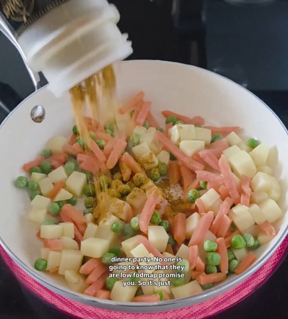 Step 1.1: Cook the diced potato and peas & carrot frozen mix until softened