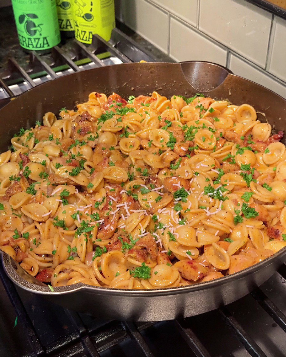 Creamy Garlic Parmesan Chicken with Orecchiette recipe