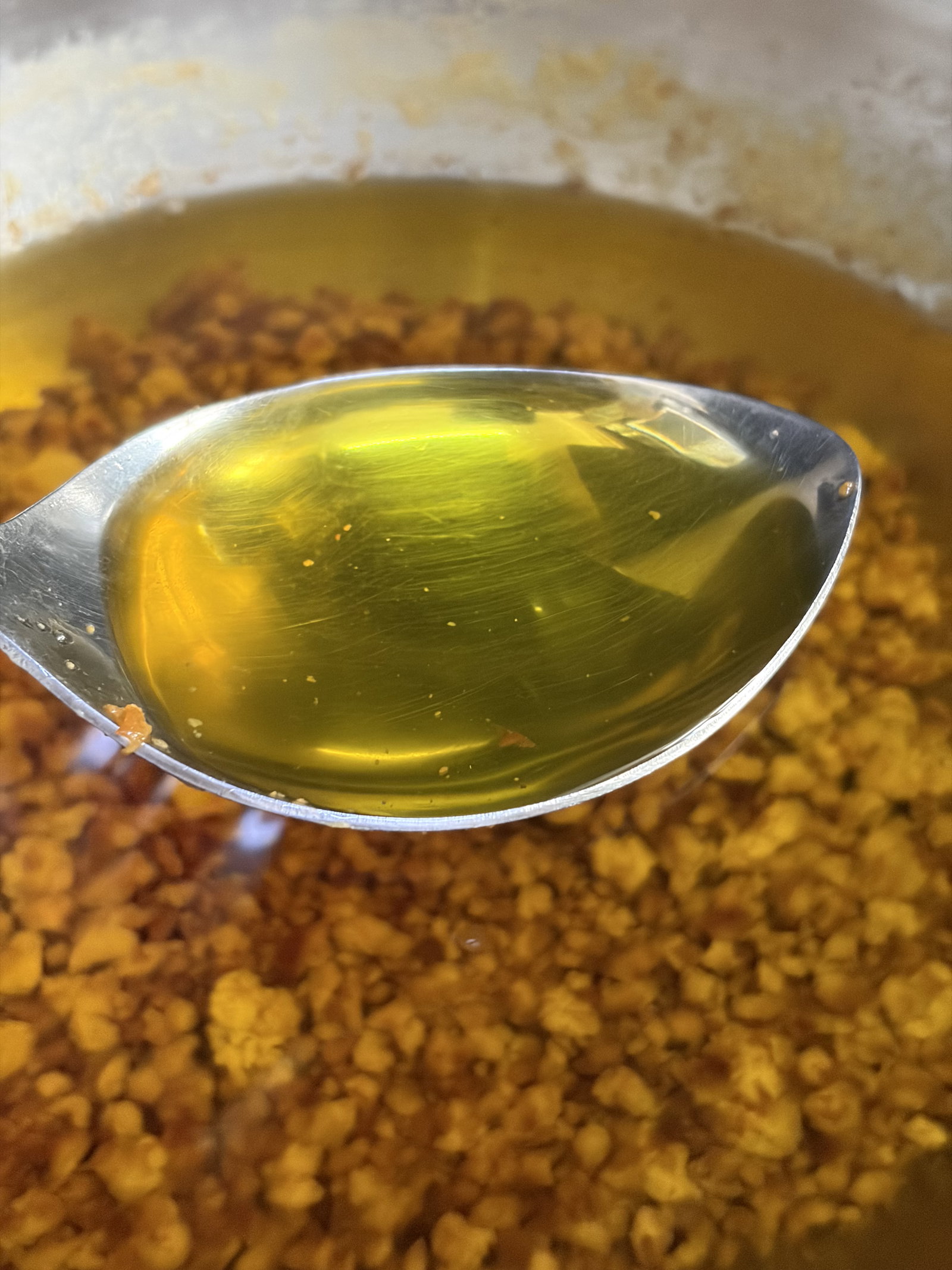 Step 2.1: Cook until the liquid turns completely clear and golden, a rich, nutty aroma develops, and the solids at the bottom turn light golden-brown