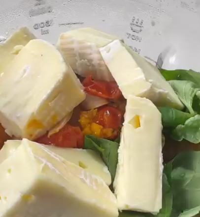 Step 2.1: Blend the roasted vegetables with Brie, basil, and dried oregano until smooth