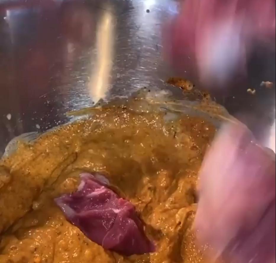 Step 1.1: Marinate the diced lamb overnight in the yogurt and biryani spice mix