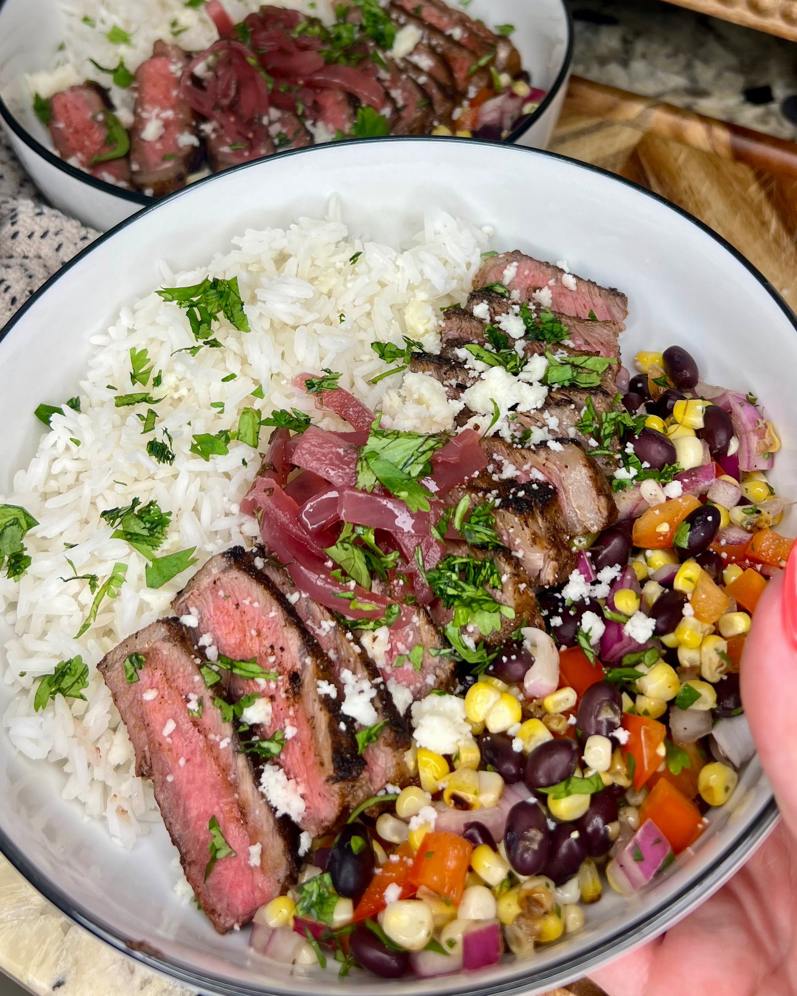 Steak Bowls with Grilled Corn and Black Bean Salsa recipe