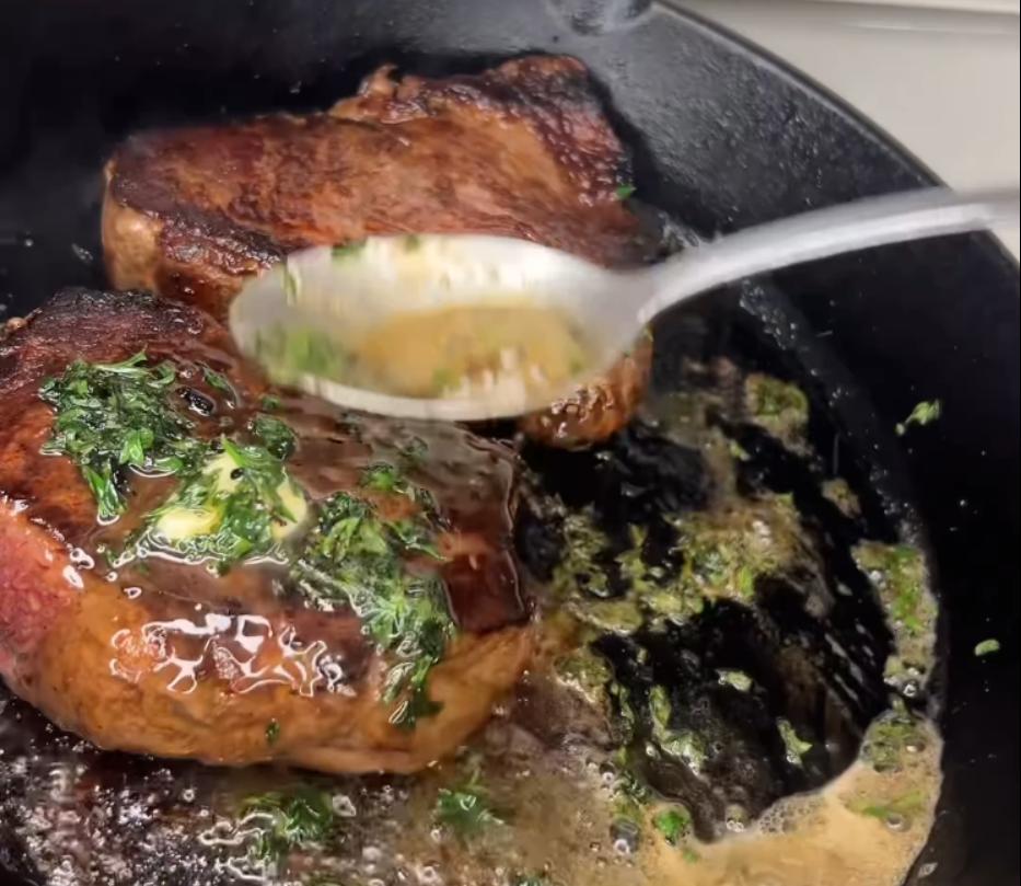 Step 1.1: Spoon butter and parsley over steaks until desired pinkness is achieved