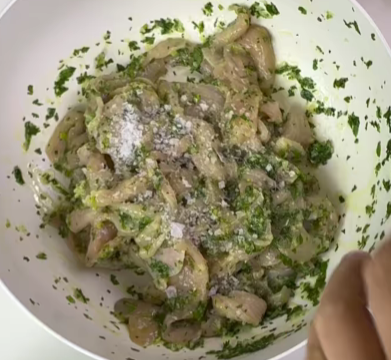 Step 2.1: Mix the chicken with olive oil, parsley, minced garlic, lemon juice, and salt
