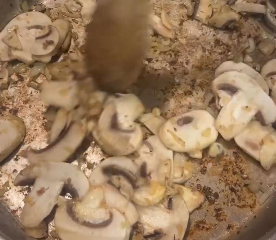 Step 1.1: Add the sliced mushrooms and cook until golden
