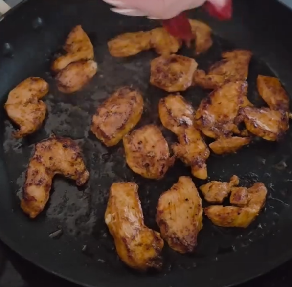 Step 1.1: Heat EVOO in a pan over medium-high heat and cook the chicken until nicely browned