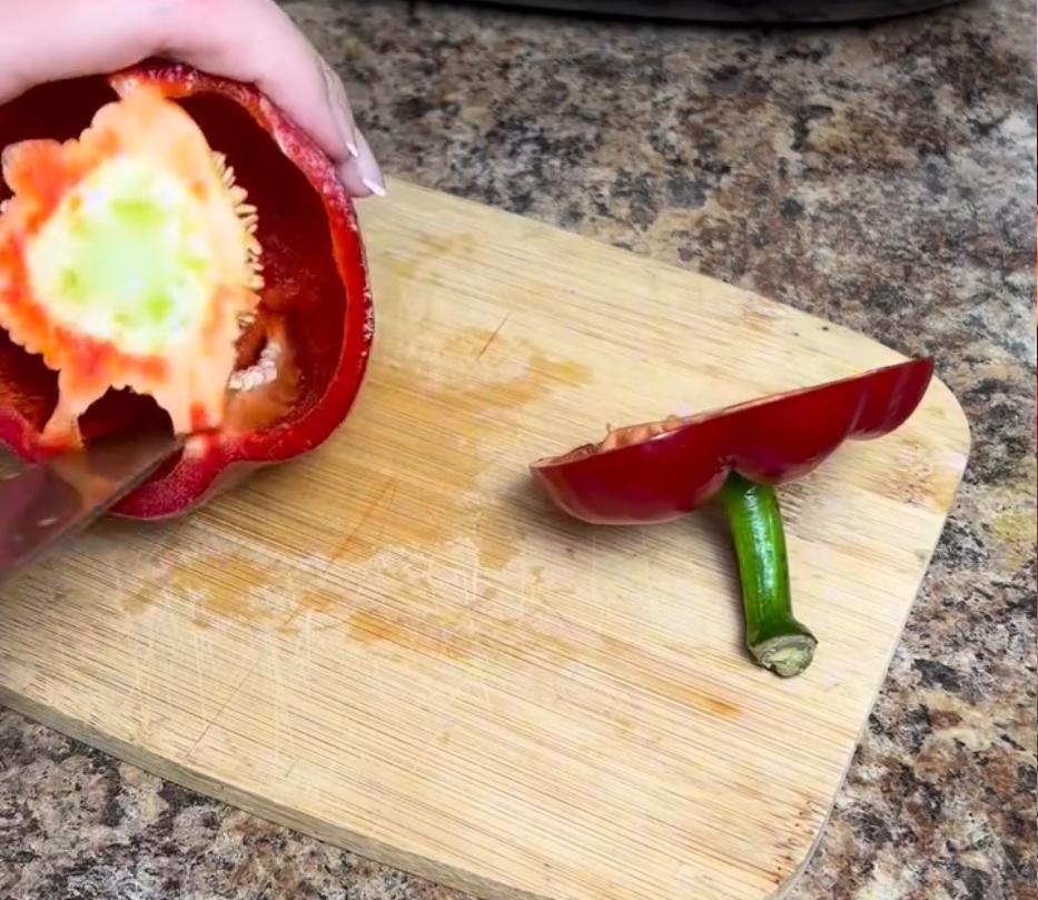 Step 1.1: Chop the red onion, onion, red bell pepper, pickled cucumbers, and fresh coriander