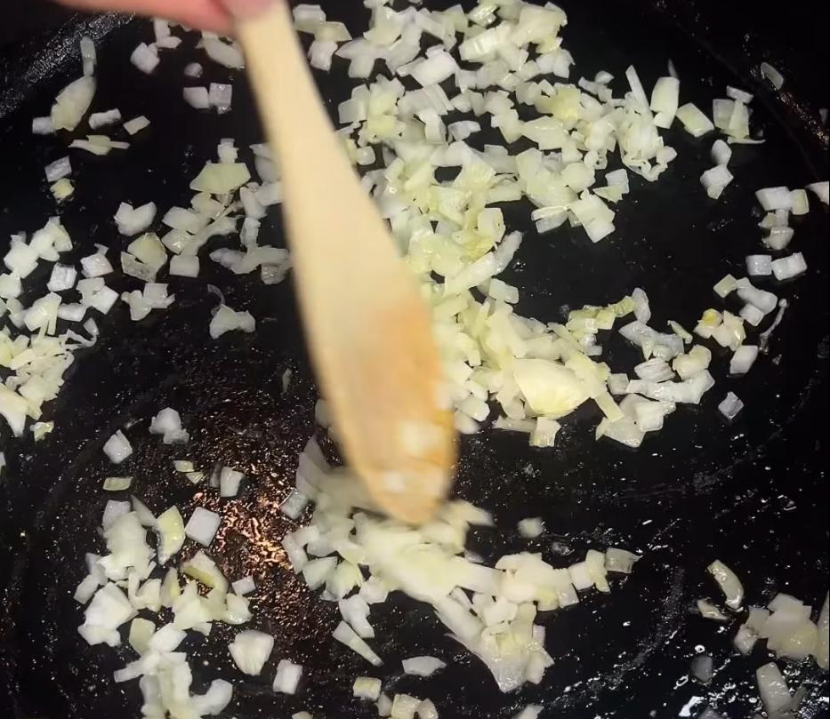 Step 1.1: Cook the diced onion in olive oil for 2-3 minutes until softened